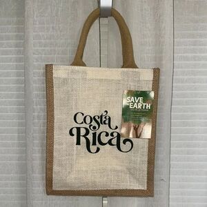Natural Ivory Tan Green Costa Rica Reusable Burlap Tote